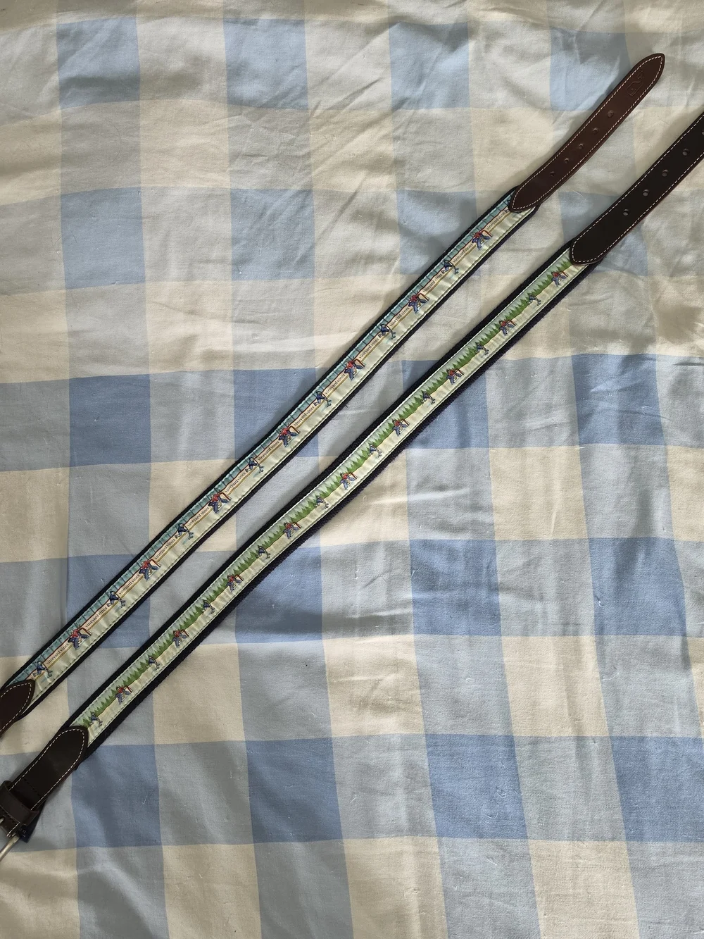 2 Vineyard Vines Belts, Ice Hockey Themed, Silk Cotton And Leather